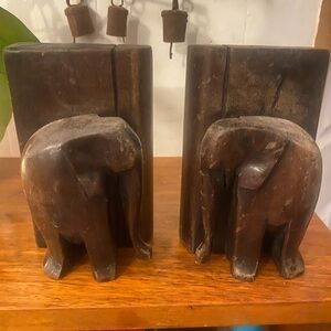Wooden Elephant Bookends